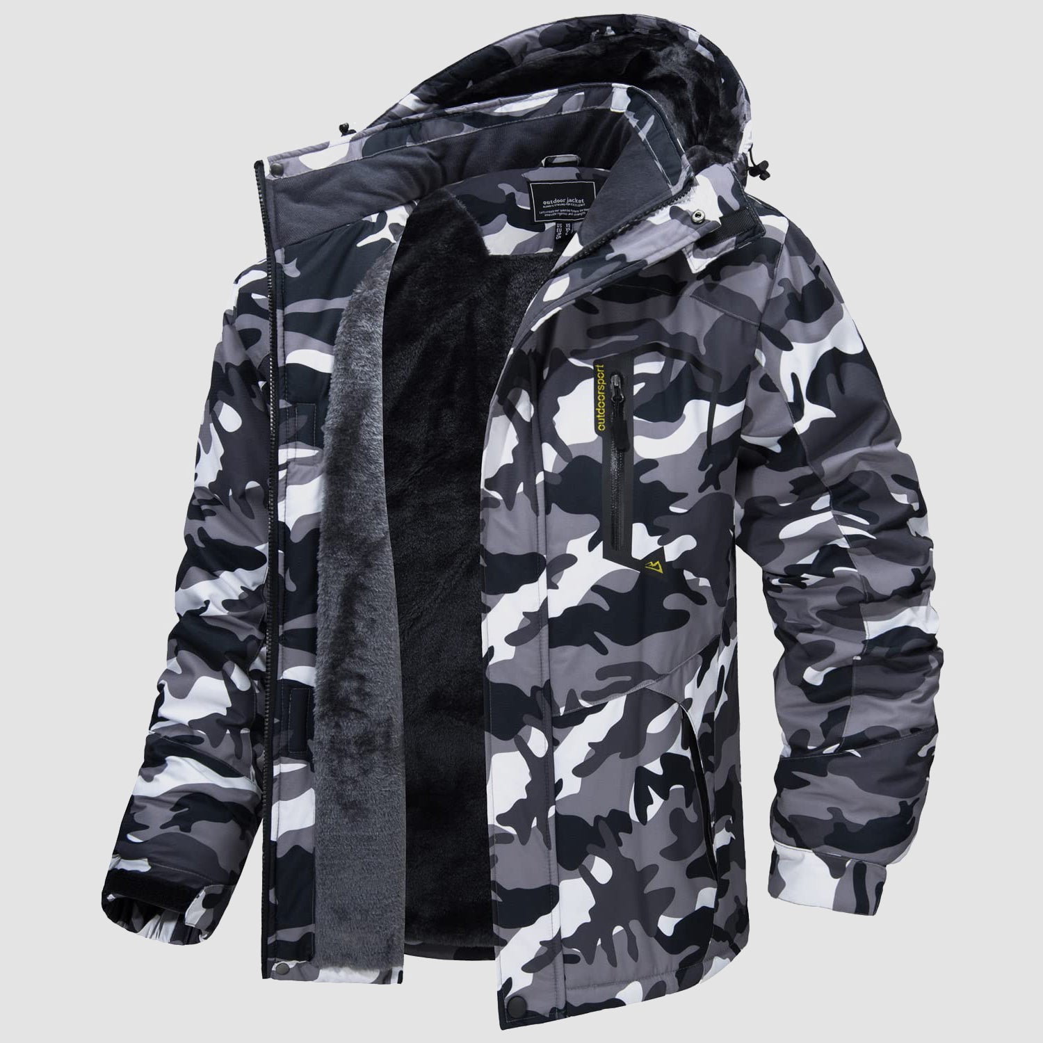 Men's Winter Jacket Water Repellent Ski Snow Jacket Warm Fleece Coat Parka Raincoats With Multi-Pockets