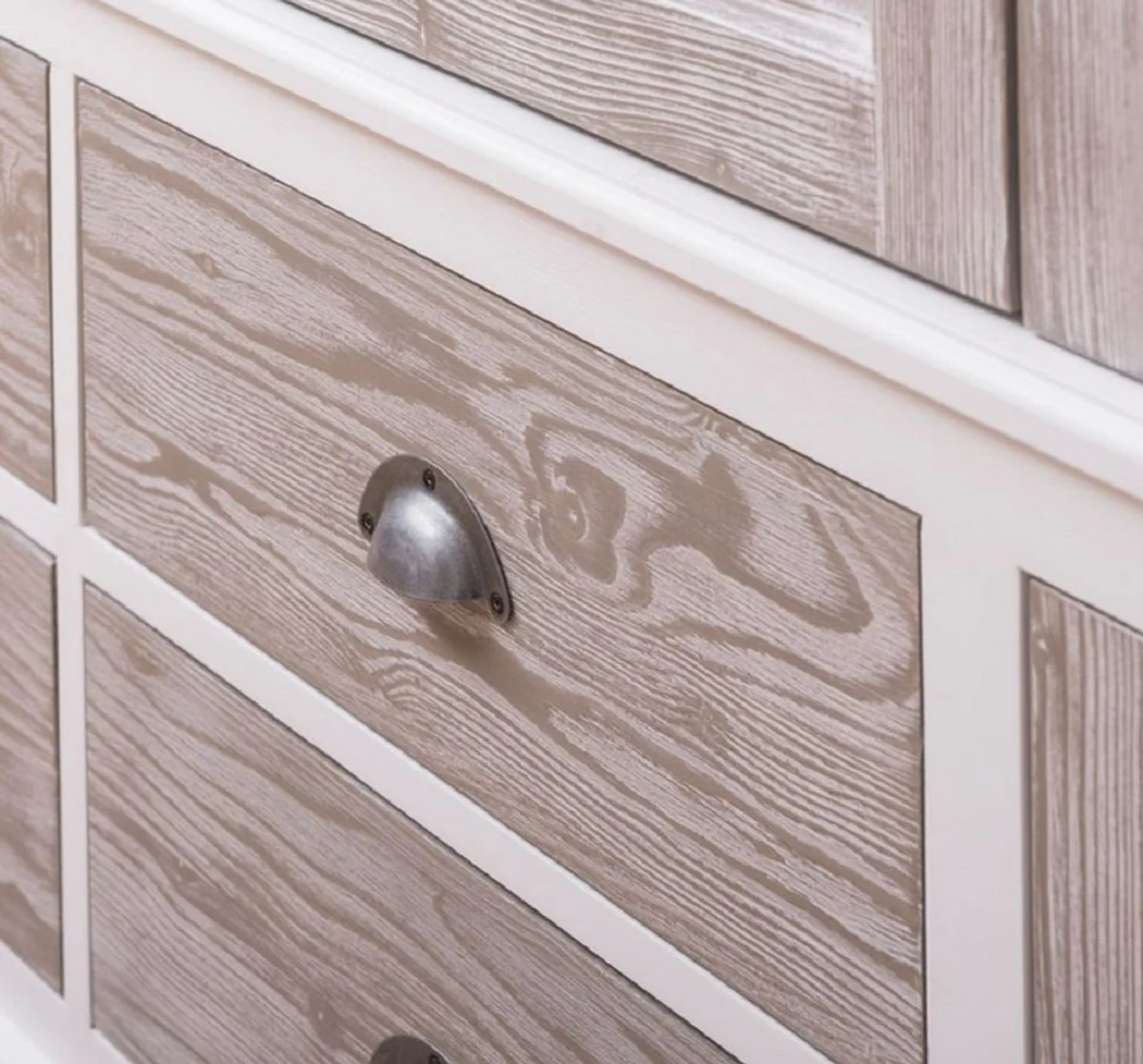 Casa Padrino armario de dormitorio de estilo campestre blanco / natural 232 x 59 x A. 197 cm - Armario de madera maciza con 6 puertas y 4 cajones - Muebles de dormitorio estilo campestre