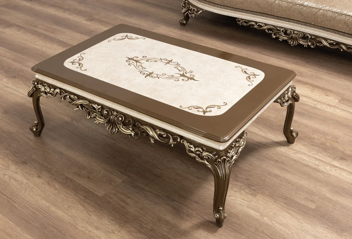 Casa Padrino conjunto de sala de estar barroco de lujo beige / crema / marr¨®n / oro - 2 Sof¨¢s y 2 Sillones y 1 Mesa de Centro - Muebles de sal¨®n hechos a mano en estilo barroco