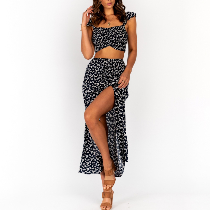 Lace-up Camisole Long Skirt Two-piece Suit