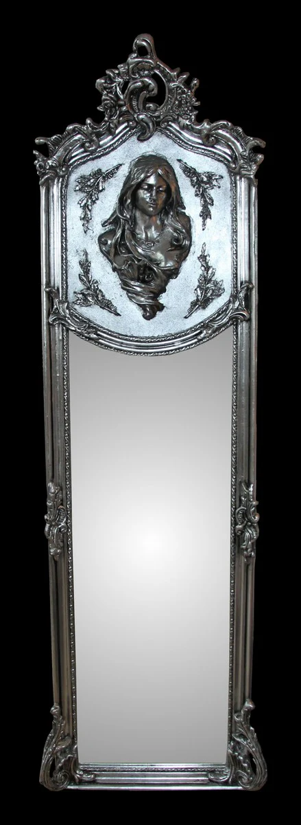 Casa Padrino Luxury Baroque Wall Mirror Madonna Silver 175 x 55 cm - Solid and heavy - Antique style mirror