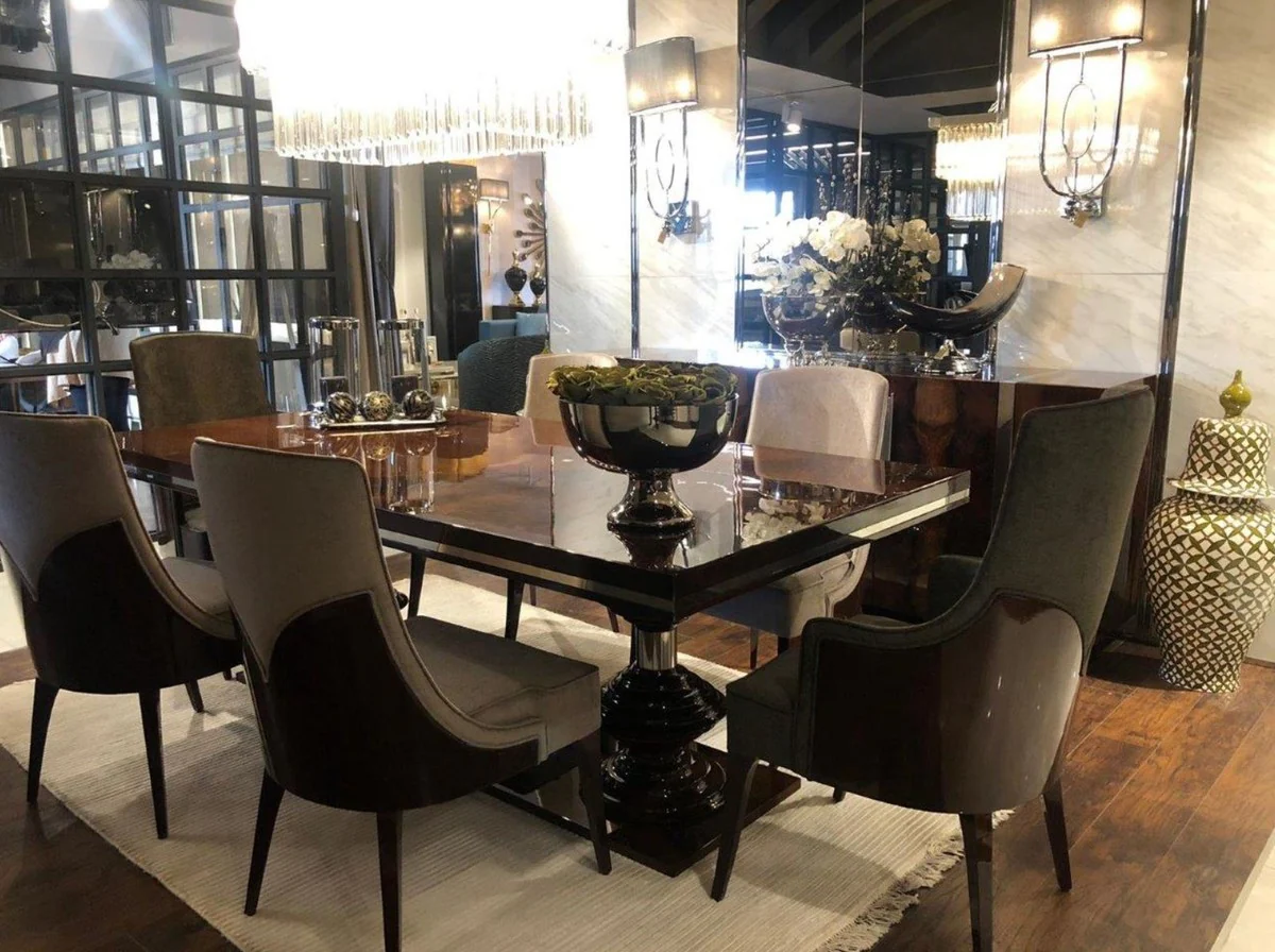 Casa Padrino conjunto de sillas de comedor Art Deco de lujo gris oscuro / marr¨®n oscuro brillante - Conjunto de 6 sillas de cocina - Muebles de Comedor Art Deco Nobles