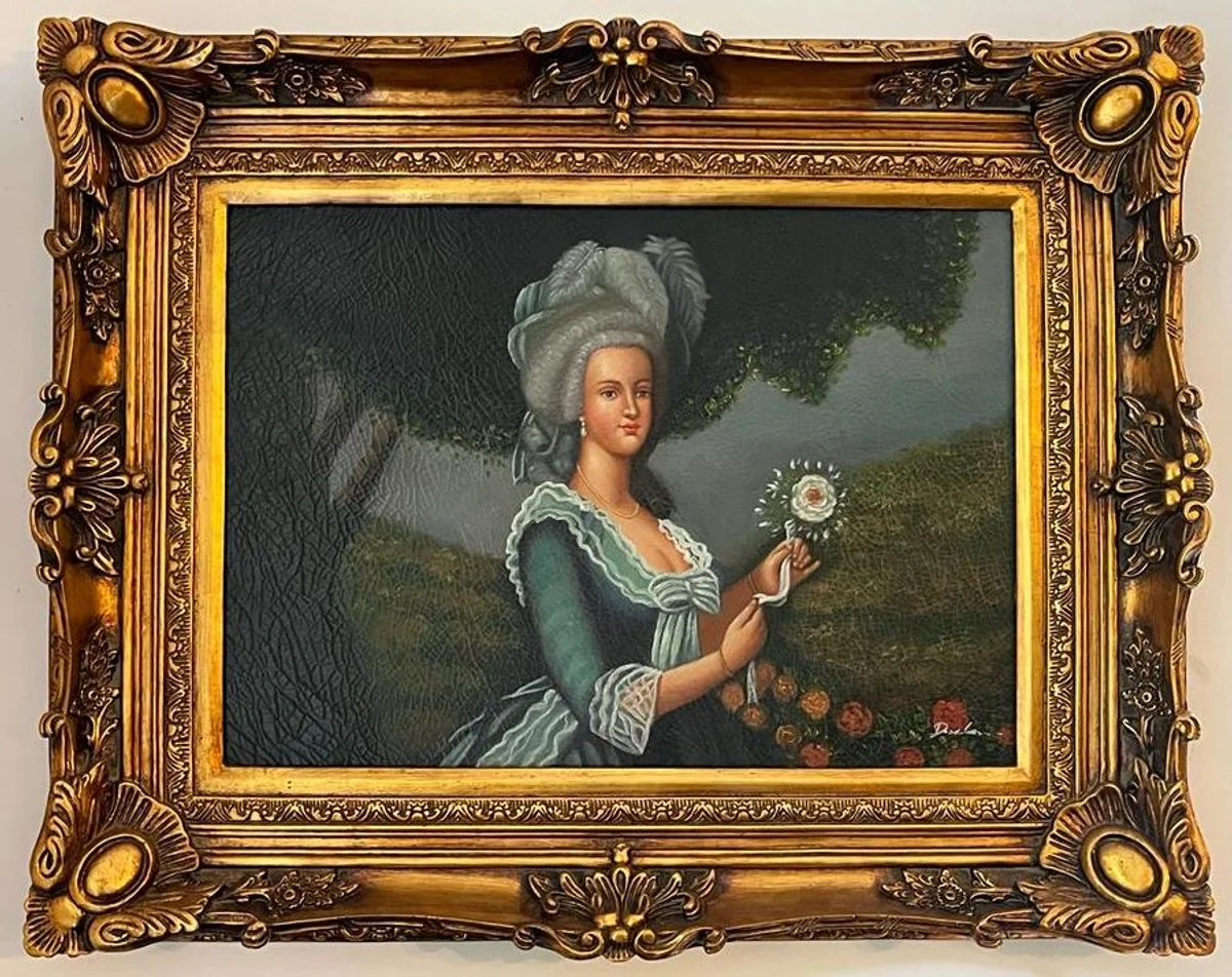 Casa Padrino pintura al óleo barroco condesa multicolor / oro - Pintura de estilo antiguo pintada a mano con marco magnífico - Decoración de pared estilo barroco - Accesorios de decoración barroco