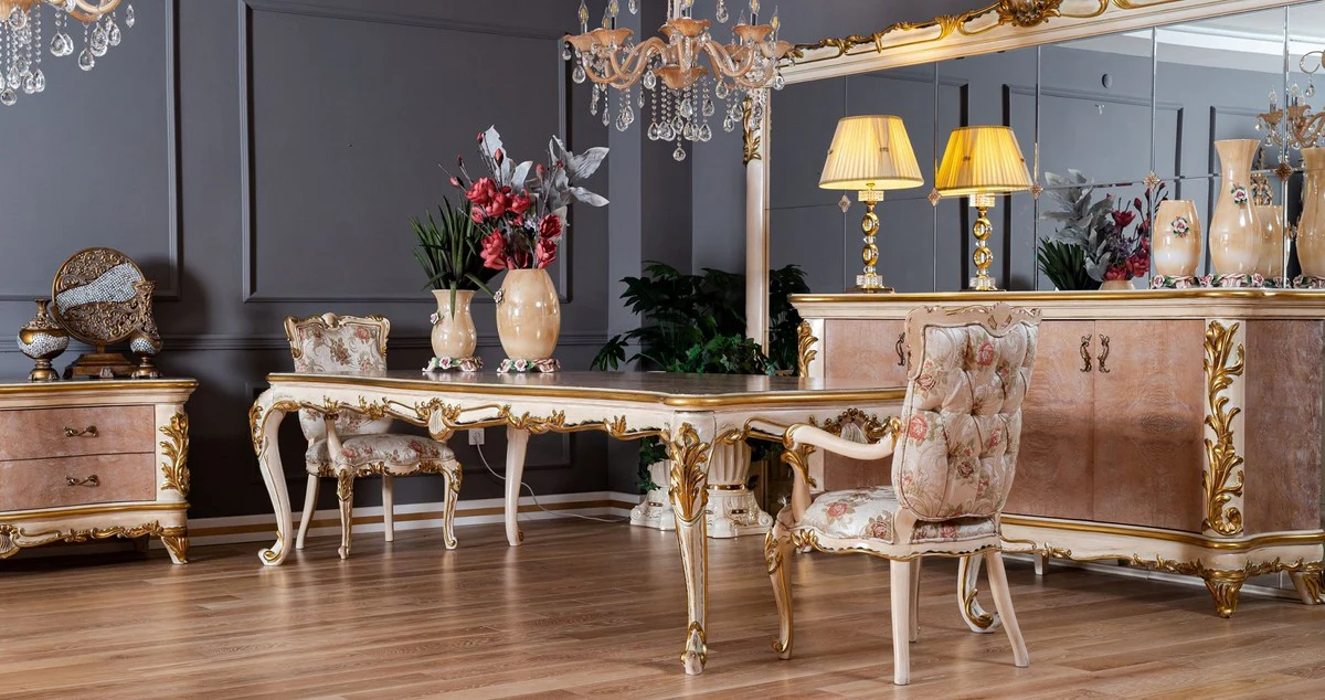 Casa Padrino aparador barroco de lujo beige / blanco / oro - Magnífico gabinete de madera maciza con 4 puertas - Muebles Barroco