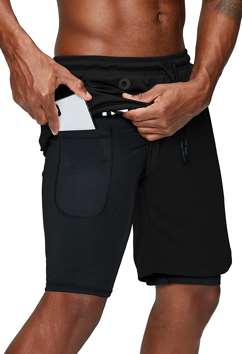 Men's 2 in 1 Running Shorts Gym Workout Quick Dry Mens Shorts with Phone Pocket