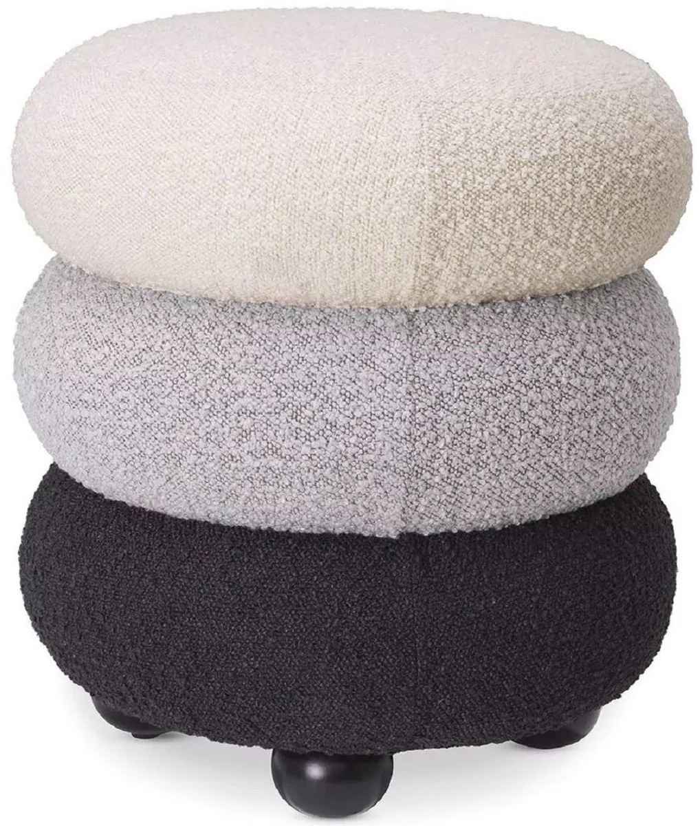 Casa Padrino taburete de lujo crema / gris / negro ? 43 x A. 49,5 cm - Taburete de sal¨®n redondo - Taburete redondo - Muebles de sal¨®n - Muebles de lujo - Interiores de lujo - Muebles de lujo