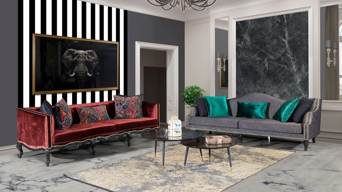 Casa Padrino sof¨¢ barroco de lujo gris / negro / oro - Magn¨ªfico sof¨¢ de sal¨®n en estilo barroco - Muebles de sal¨®n barrocos