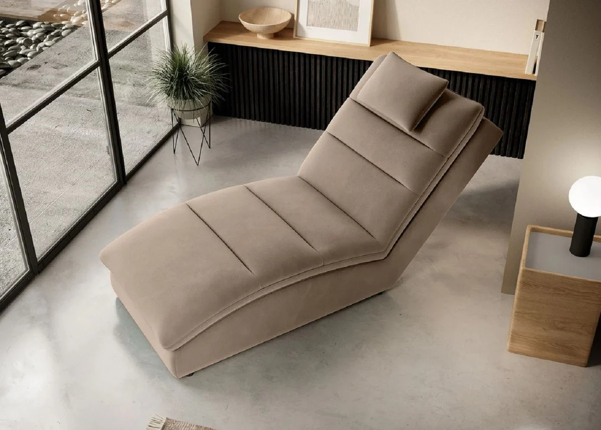 Casa Padrino chaise longue de terciopelo de lujo con coj¨ªn para la cabeza marr¨®n claro 170 cm