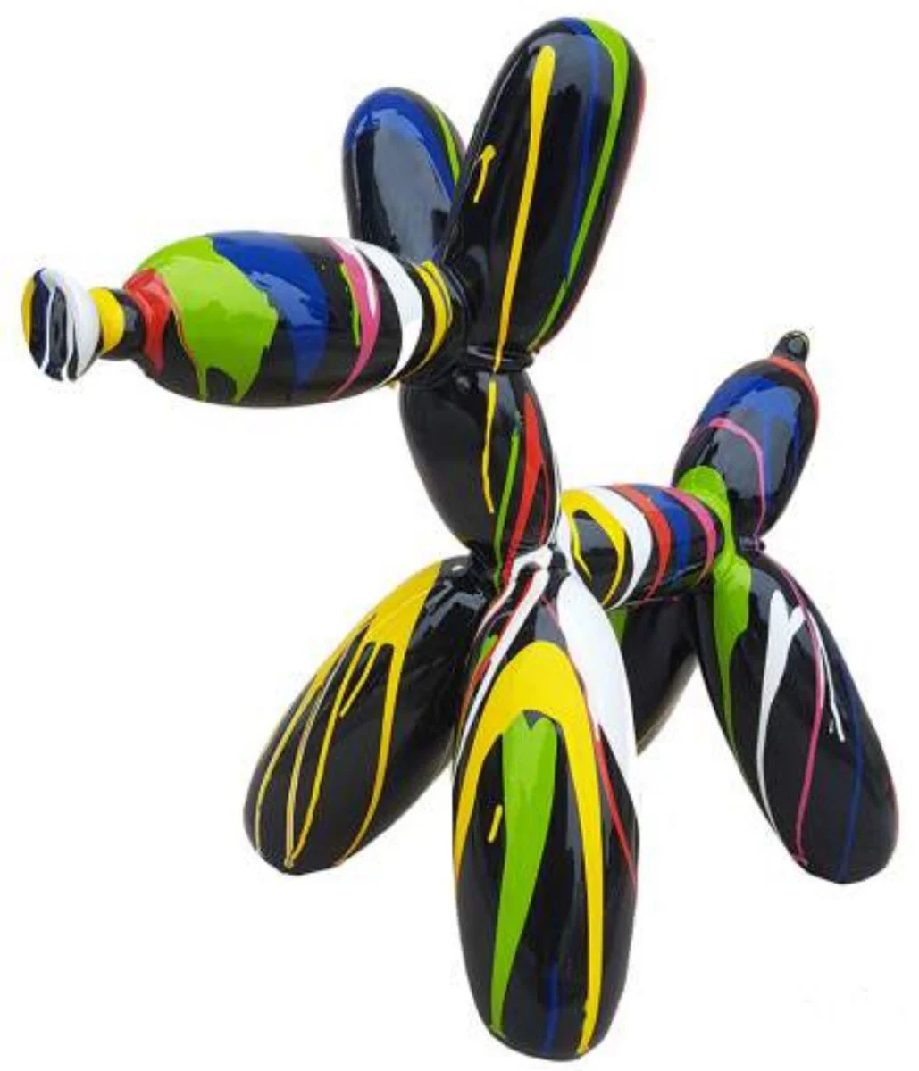 Casa Padrino escultura decorativa de dise?o de lujo perro de globo negro / multicolor 100 cm - Figura decorativa grande XXL - Escultura decorativa XXL - Esculturas y figuras decorativas XXL