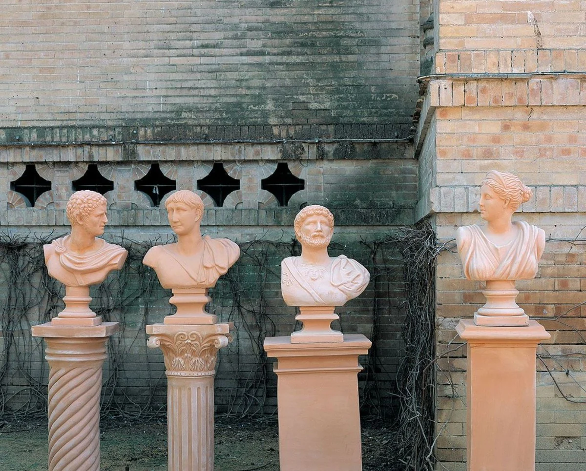 Casa Padrino pilar barroco terracota 38 x 38 x A. 65 cm - Columna decorativa de cerámica hecha a mano - Decoración de Jardín de Terraza Barroco