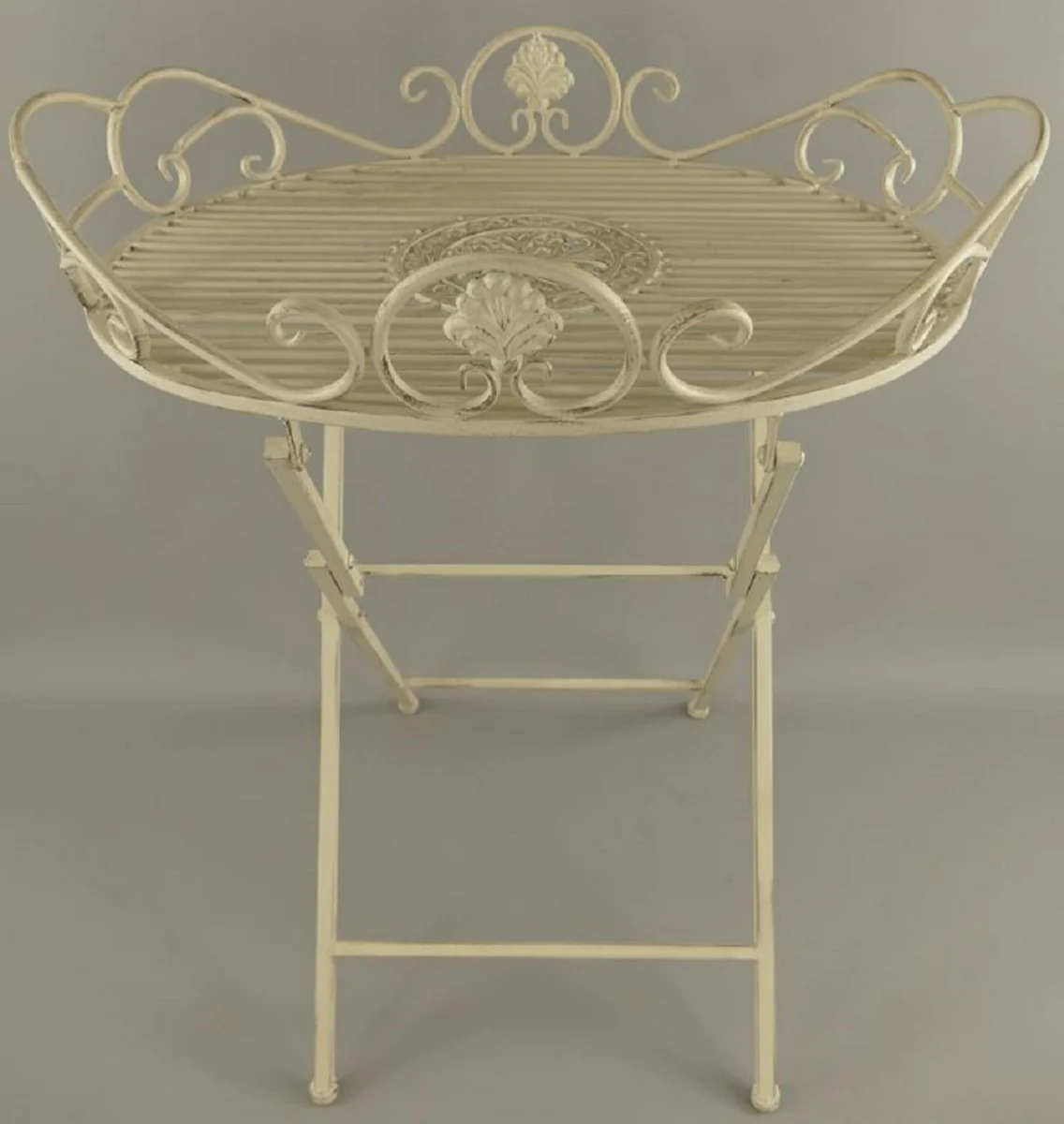 Casa Padrino mesa auxiliar de jard¨ªn Art Nouveau blanco r¨²stico 63 x 48 x A. 70 cm - Mesa de jard¨ªn plegable de metal - Muebles de Jard¨ªn Barrocos y Art Nouveau