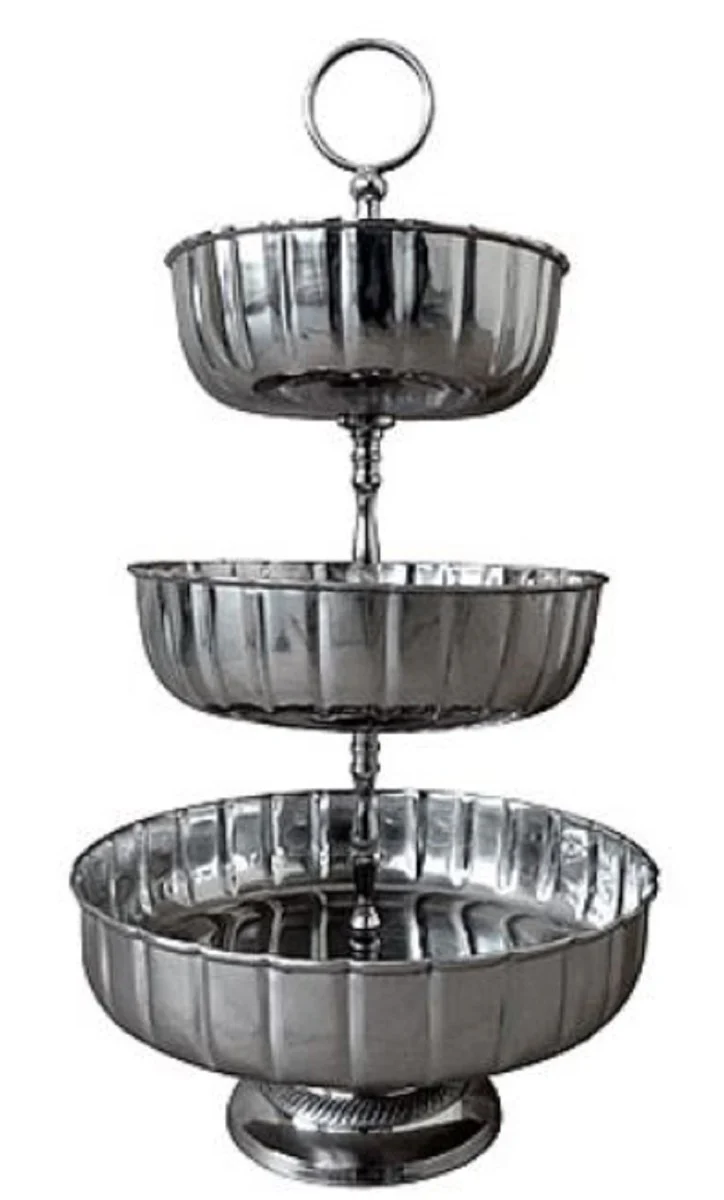 Casa Padrino etagere de lujo 3 niveles con asa plata Ø 28 x H. 52 cm - Accesorios para Hoteles y Restaurantes