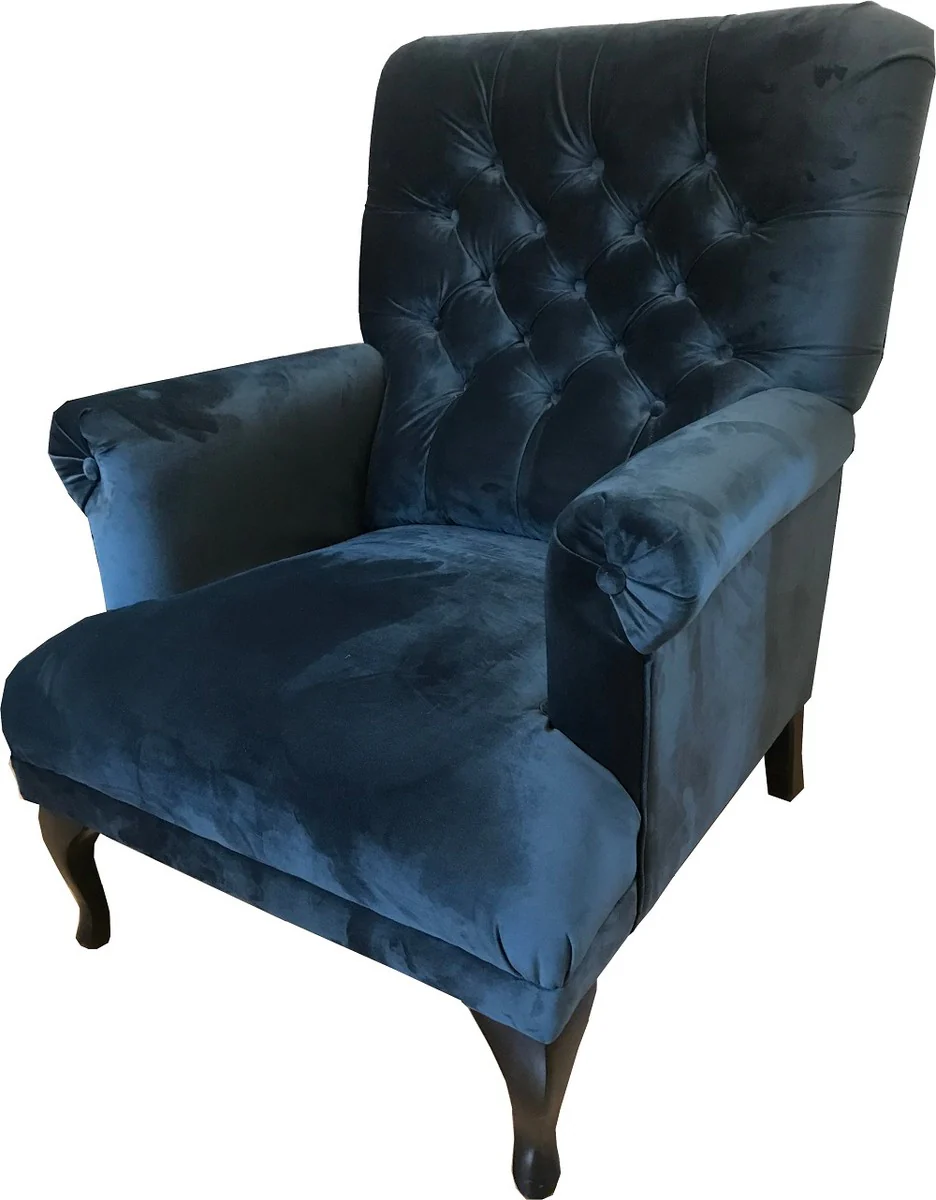 Casa Padrino Sill¨®n de Terciopelo Chesterfield de Lujo Azul Medianoche / Negro 82 x 75 x A. 93 cm - Muebles de Sala Chesterfield