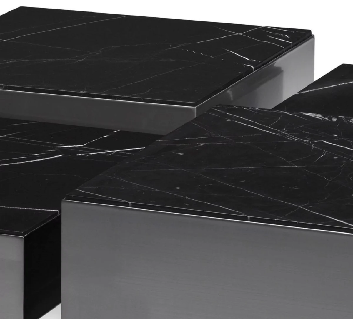 Casa Padrino conjunto de mesa de centro de acero inoxidable de lujo con tableros de m¨¢rmol bronce / negro - Muebles de sal¨®n - Muebles de lujo - Colecci¨®n de lujo