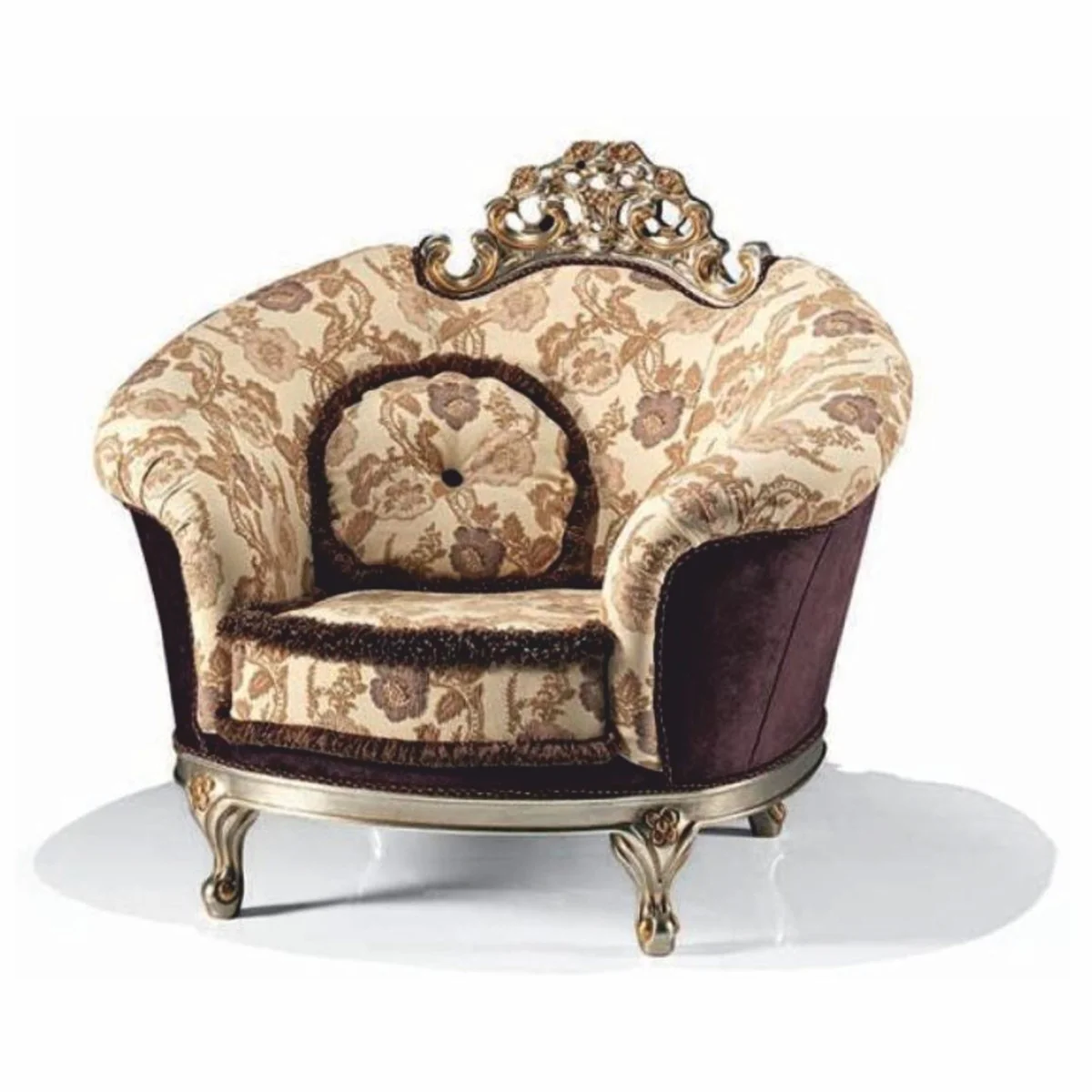 Casa Padrino Sill¨®n Barroco de Lujo Crema / P¨²rpura / Plata / Oro - Hecho en Italia