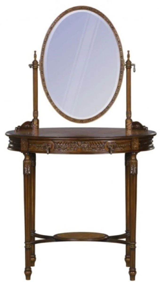 Casa Padrino maquillar mesa barroco de lujo marr¨®n oscuro / marr¨®n 80 x 57 x H. 142 cm - Maquillar Mesa Ovalado de Estilo Barroco