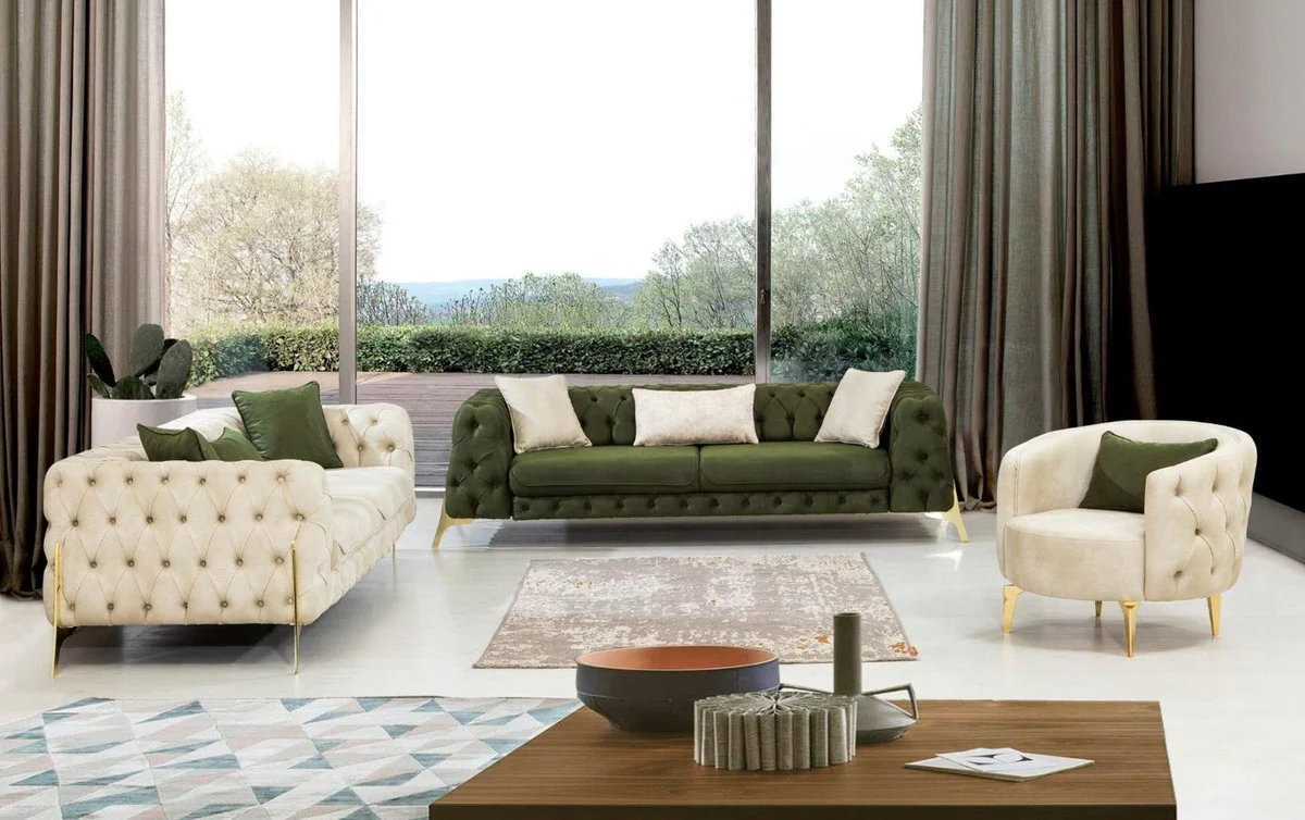 Casa Padrino sof¨¢ cama Chesterfield de lujo verde oscuro / oro 250 x 95 x A. 72 cm - Sof¨¢ de sal¨®n moderno - Muebles de Sal¨®n Chesterfield