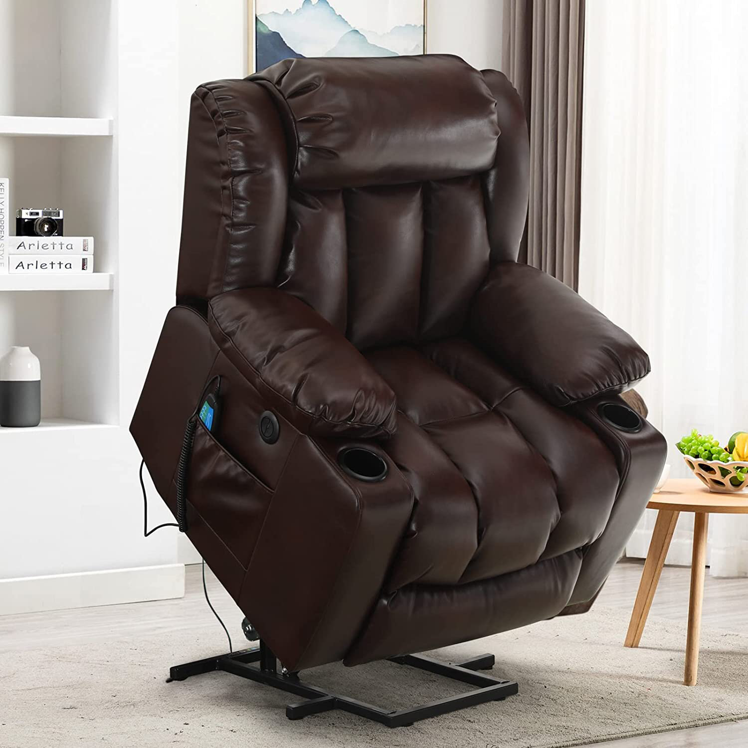Clearance Sale Mcombo Electric lift Recliner sofa with massage and heating functions, 3 positions, 2 side pockets and cup holders, USB ports!