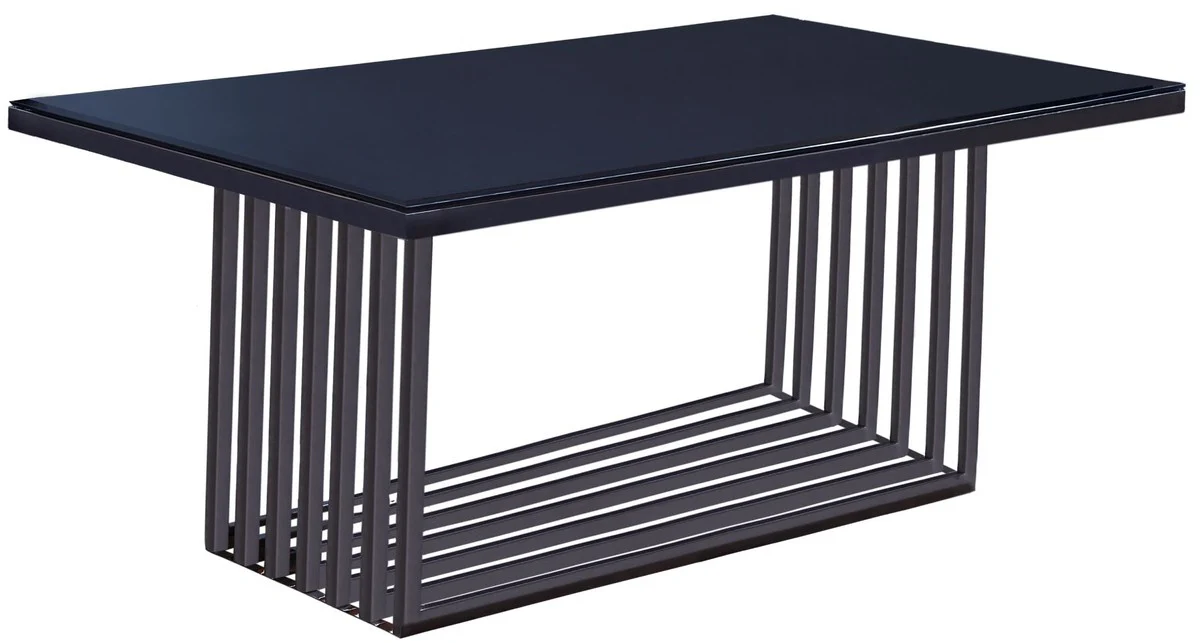 Casa Padrino mesa de comedor de lujo plata / negro 200 x 100 x A. 77 cm - Mesa de cocina rectangular de acero inoxidable con tapa de vidrio - Muebles de comedor de lujo