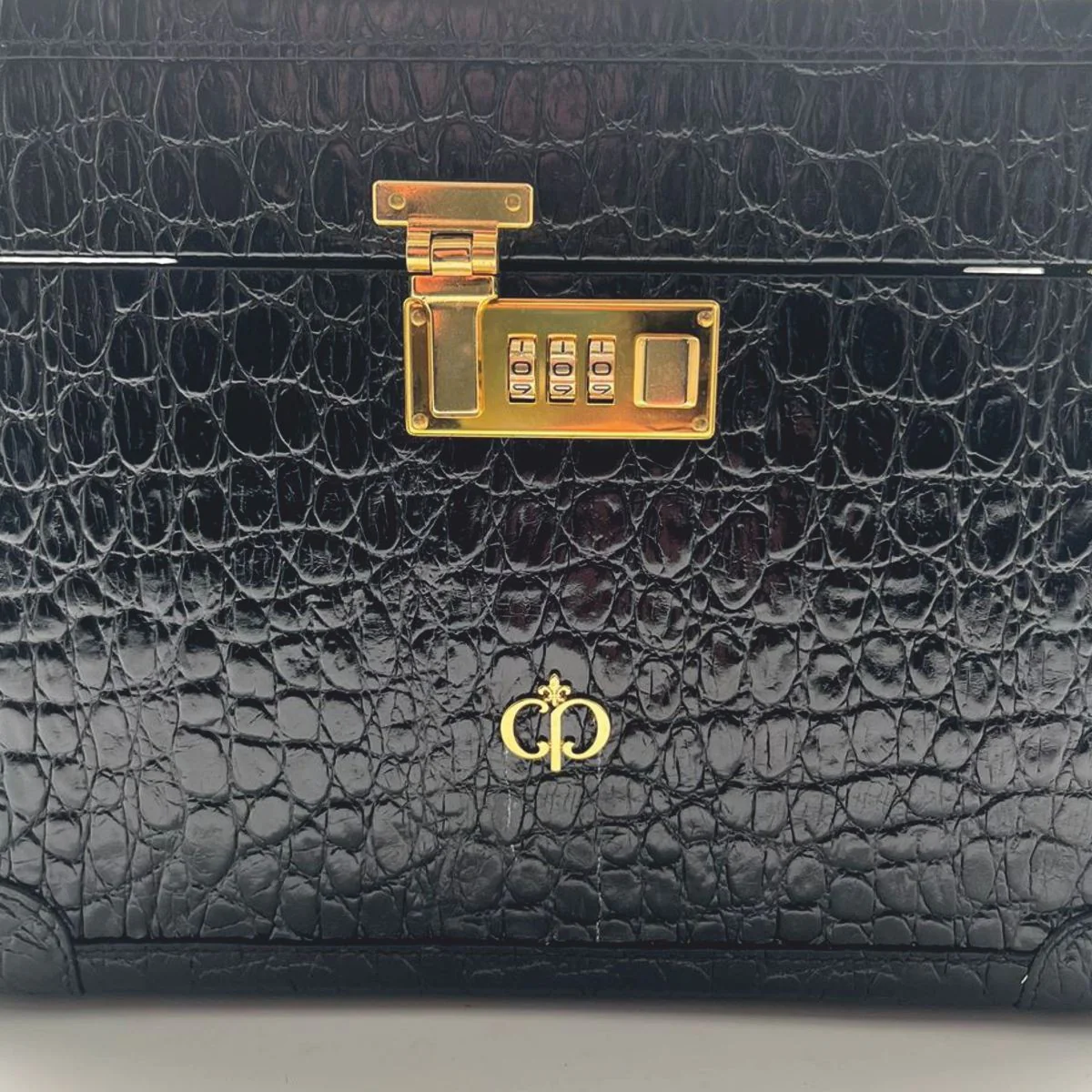 Casa Padrino neceser de maquillaje de lujo de piel aut¨¦ntica negro / oro 28 x 16 x A. 16 cm