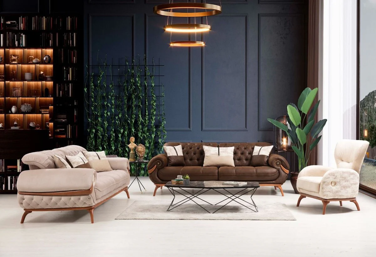 Casa Padrino sof¨¢ de sal¨®n Chesterfield de lujo con respaldos ajustables beige / marr¨®n - Muebles de Sal¨®n Chesterfield - Muebles de Sal¨®n de Lujo - Muebles de Lujo - Interior de Lujo