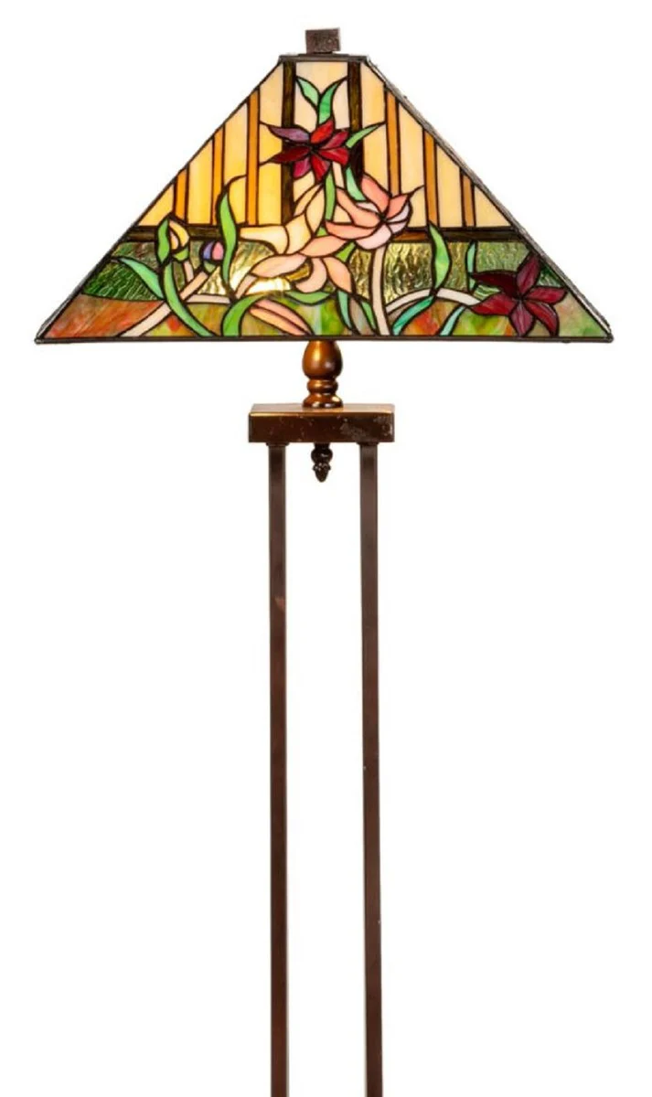 Casa Padrino Lámpara de Pie Tiffany de Lujo Marrón / Multicolor 40 x 40 x H. 145 cm - Lámpara Tiffany Hecha a Mano de 484 Partes