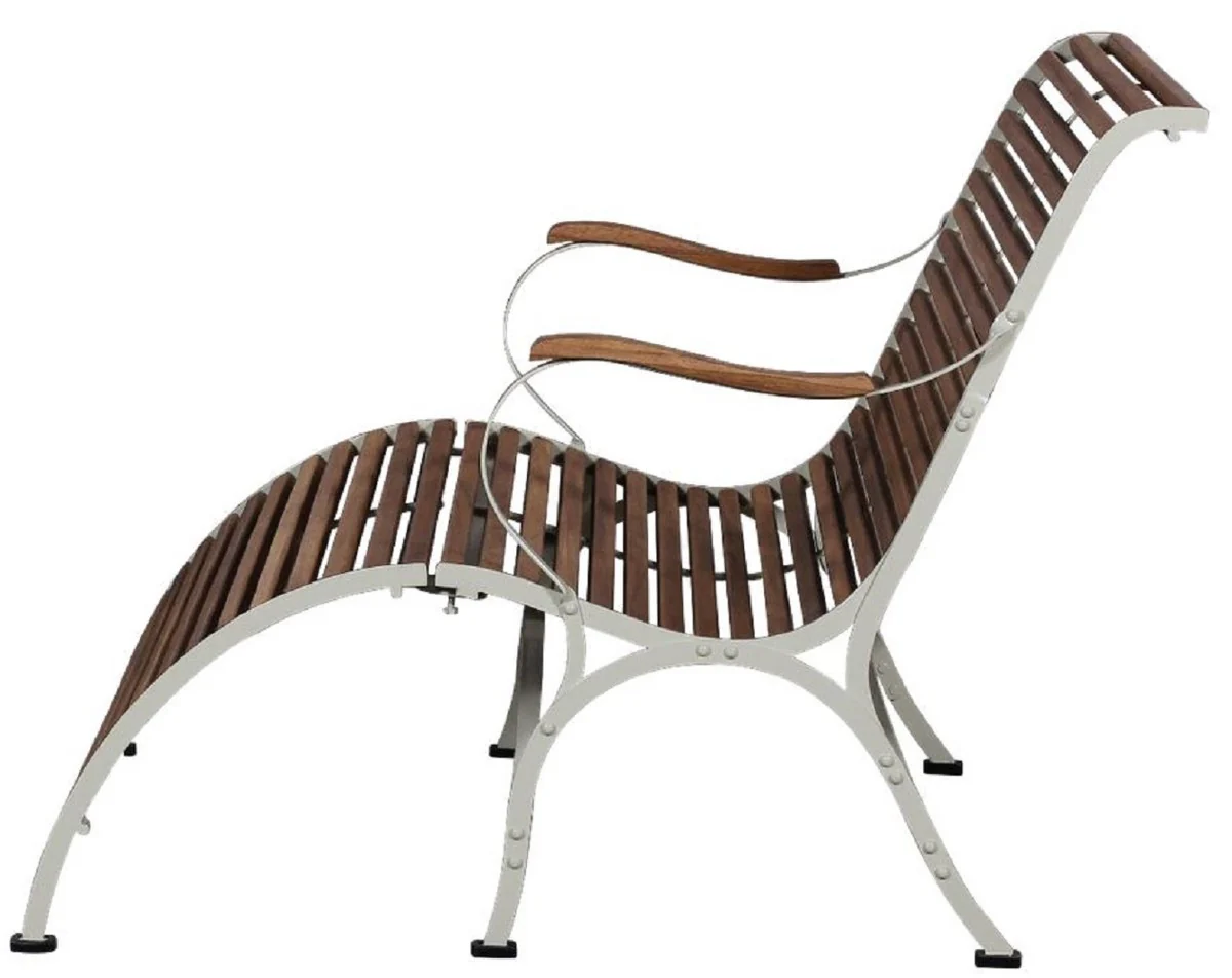 Casa Padrino banco de jardín Art Nouveau de lujo marrón / crema 107 x 150 x A. 91 cm - Banco de jardín y terraza con reposabrazos y reposapiés - Muebles de Jardín y Terraza Art Nouveau