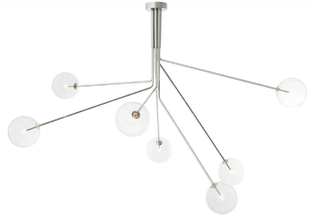 Casa Padrino lámpara de araña halógena de lujo plata 192 x 192 x A. 85 cm - Lámpara de araña moderna regulable con pantallas de vidrio redondas - Colección de Lujo