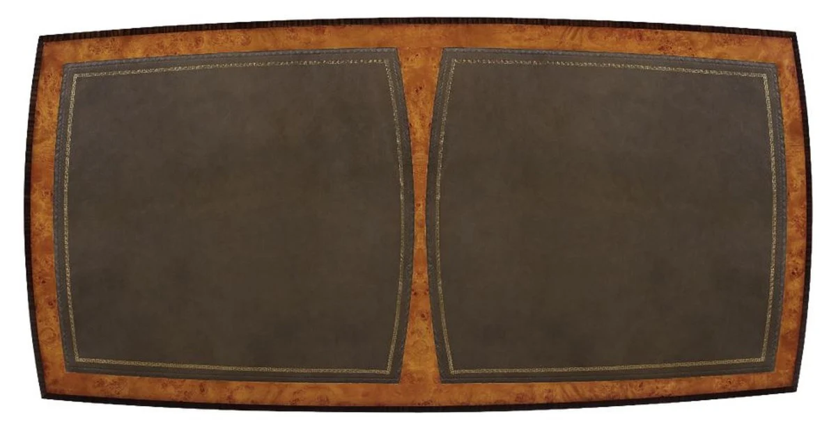 Casa Padrino mesa de centro Art Nouveau de lujo marr¨®n claro / marr¨®n 150 x 75 x A. 47 cm - Elegante mesa de sal¨®n de madera maciza con cuero aut¨¦ntico de alta calidad - Muebles Barrocos y Art Nouveau