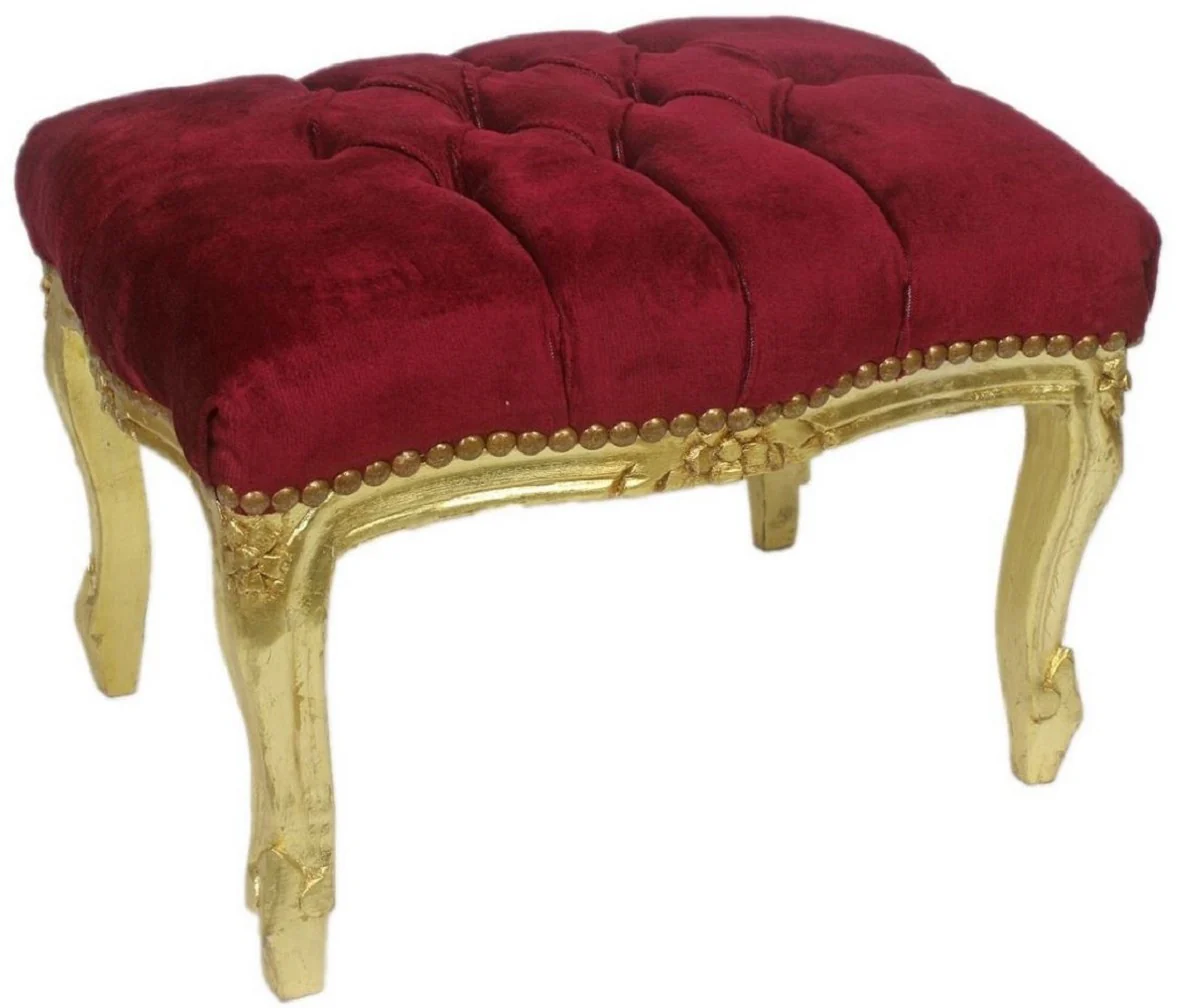 Casa Padrino taburete barroco rojo burdeos / oro 50 x 40 x A. 35 cm - Taburete barroco hecho a mano con pedrer¨ªa - Muebles de estilo barroco