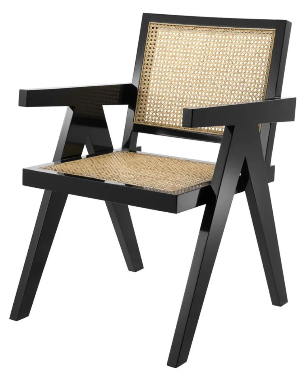 Casa Padrino silla de comedor de lujo con reposabrazos negro / colores naturales 58 x 66 x H. 88 cm - Colecci¨®n de Lujo