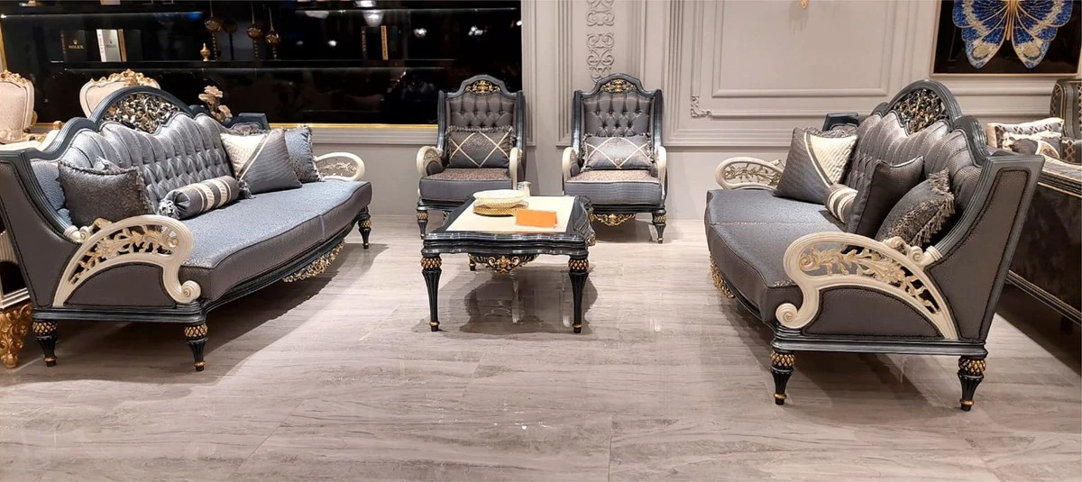 Casa Padrino mesa de centro barroco de lujo blanco / gris / oro 117 cm - Muebles de sal¨®n de estilo barroco