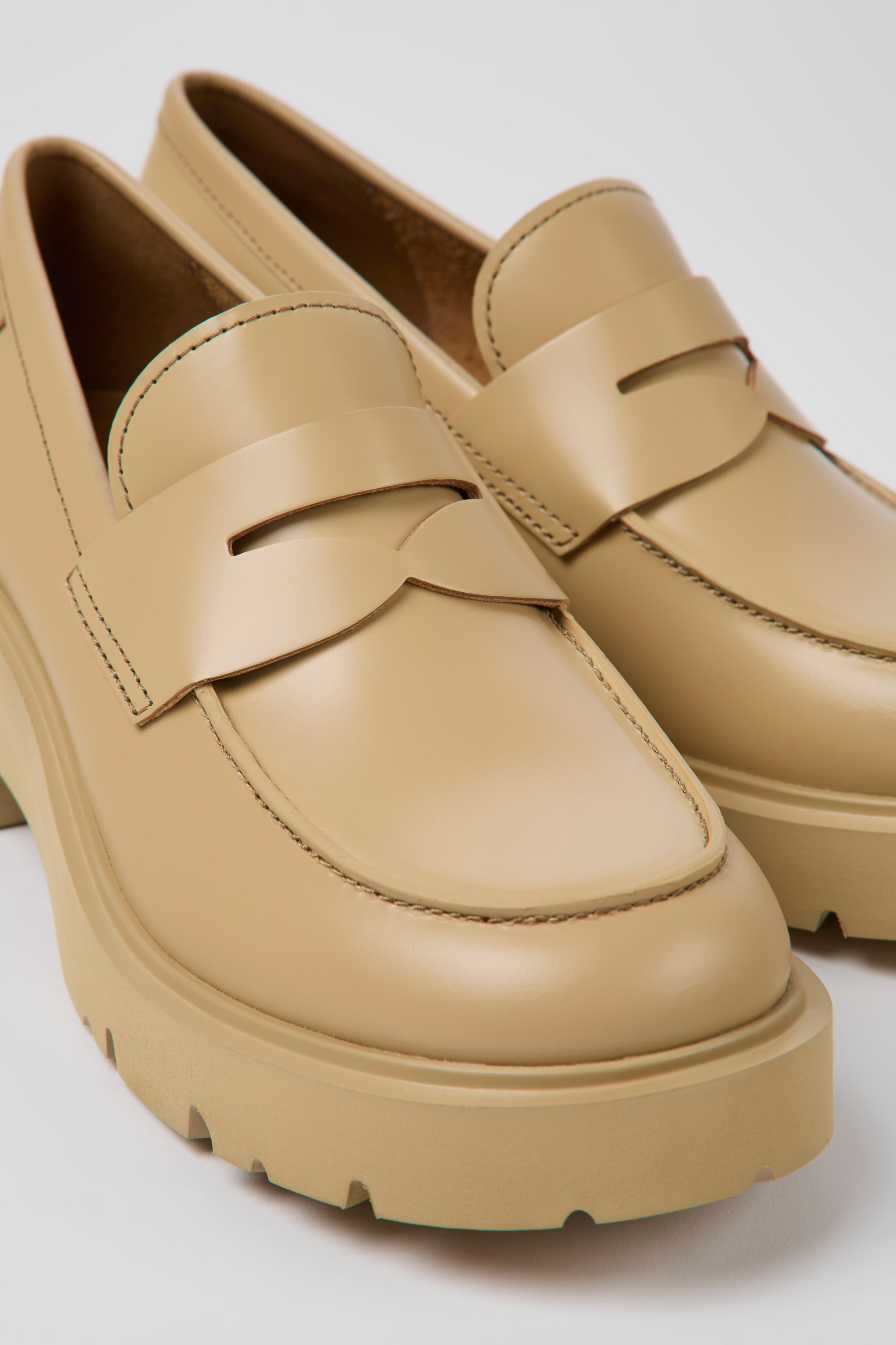 Milah - Beige leather loafers for women
