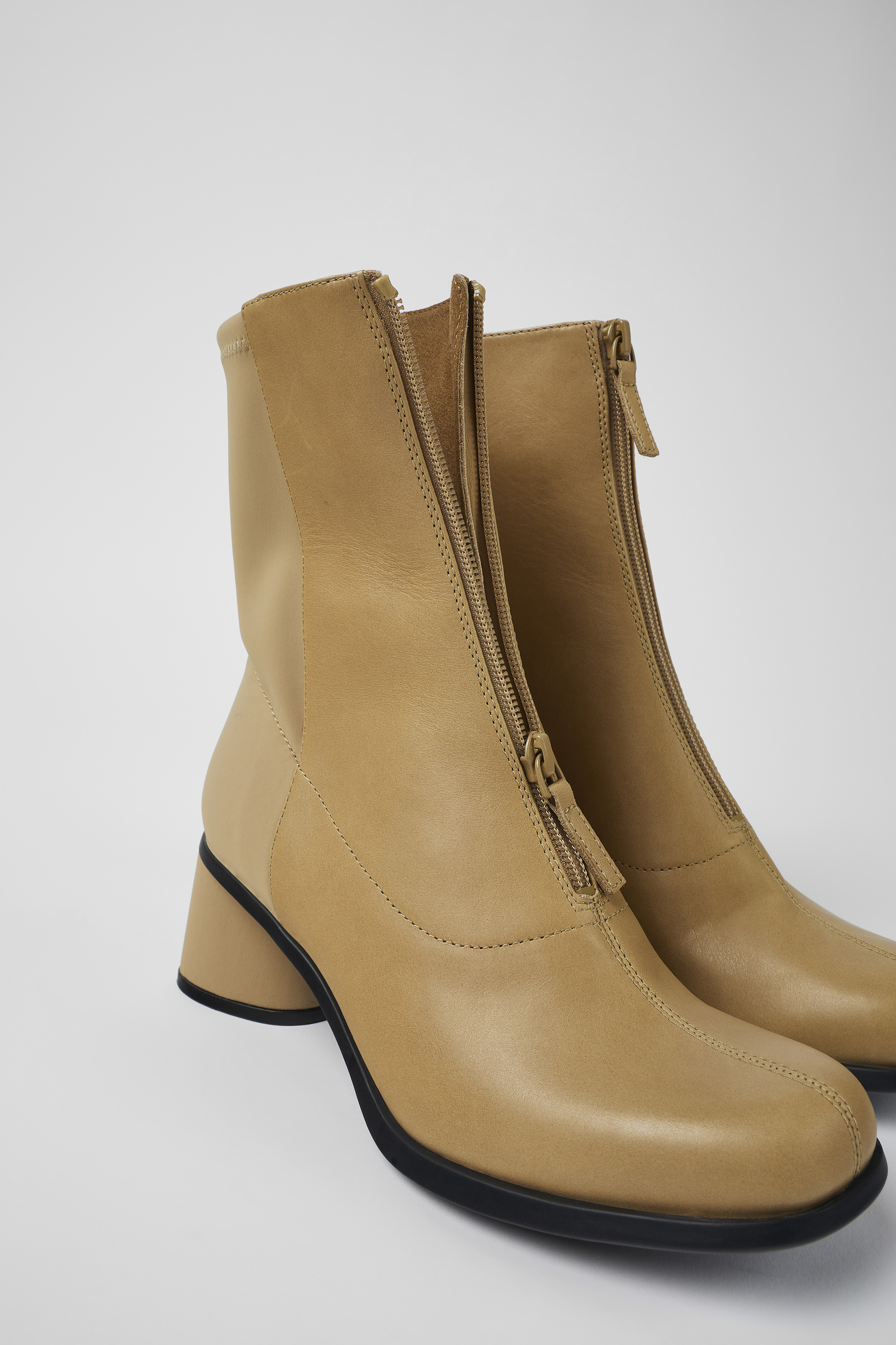 Kiara - Beige leather and recycled PET boots for women