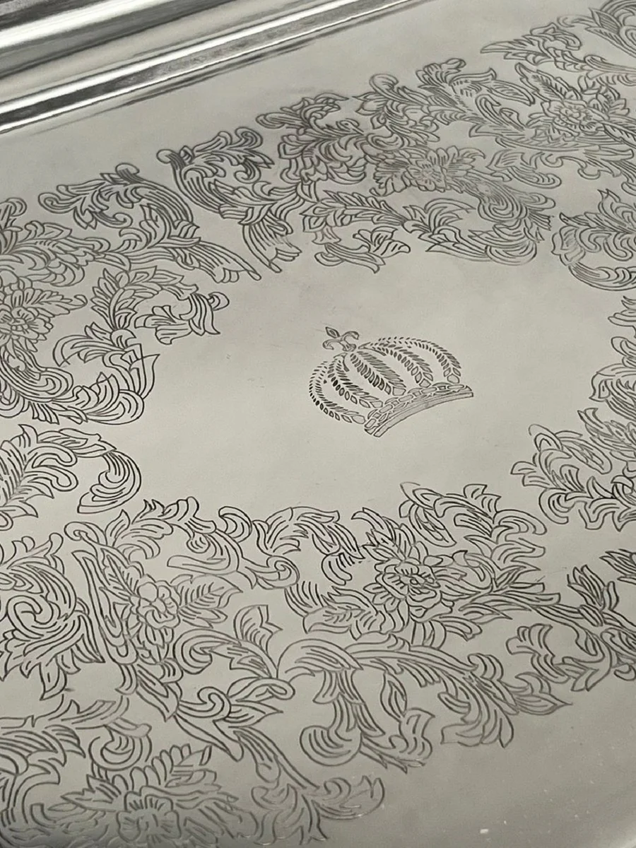 Pomp??s de Casa Padrino bandeja de servicio barroco de lujo corona plata 53 cm - dise?ada por Harald Gl??ckler