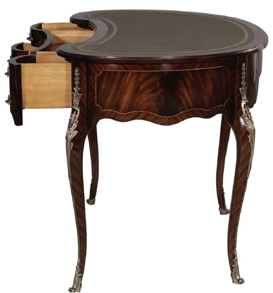 Casa Padrino escritorio barroco de lujo marr¨®n oscuro / plata / gris / oro - Escritorio de caoba hecho a mano con 5 cajones - Mobiliario de oficina barroco noble