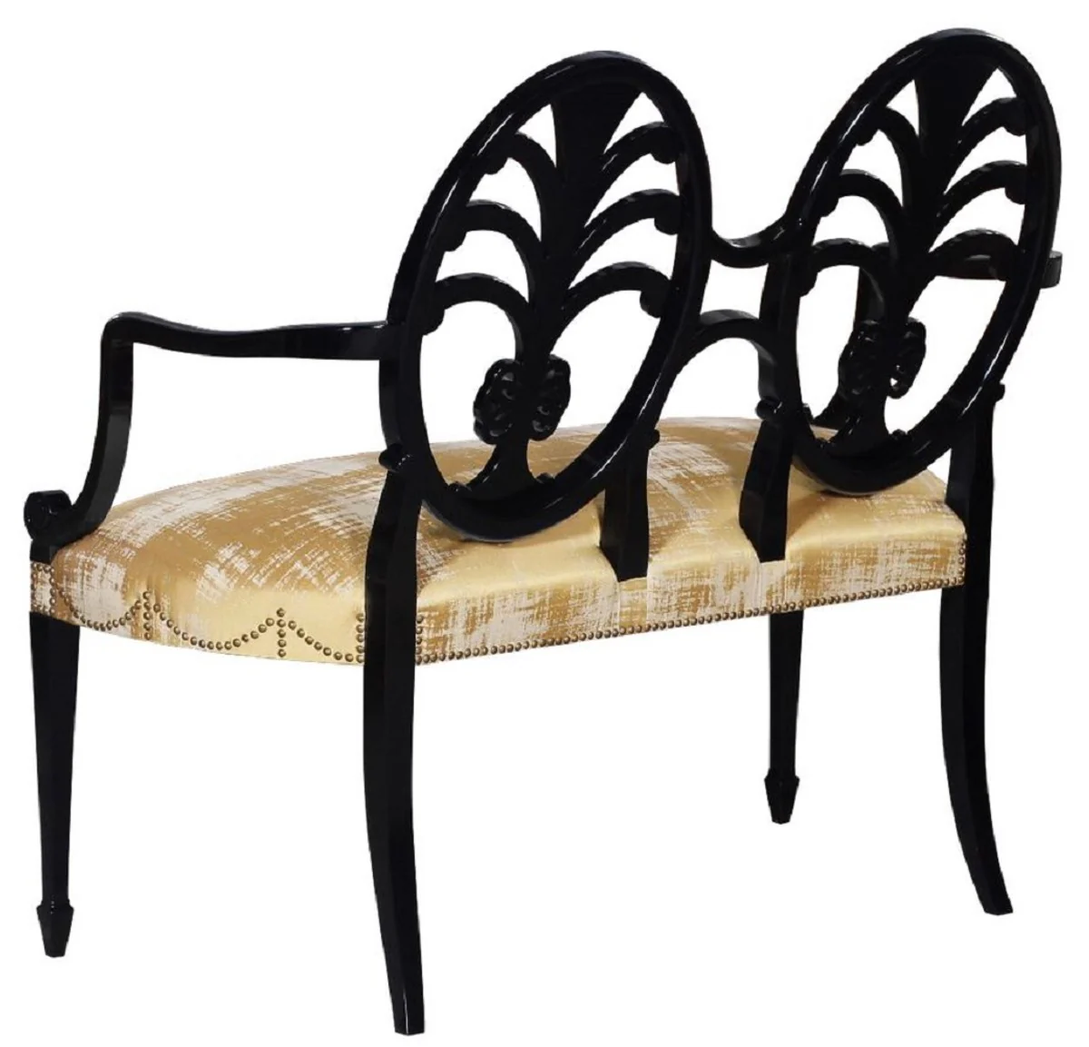 Casa Padrino banco Art Nouveau de lujo con reposabrazos oro / negro - Banco de madera maciza hecho a mano - Muebles de Salón Barrocos y Art Nouveau