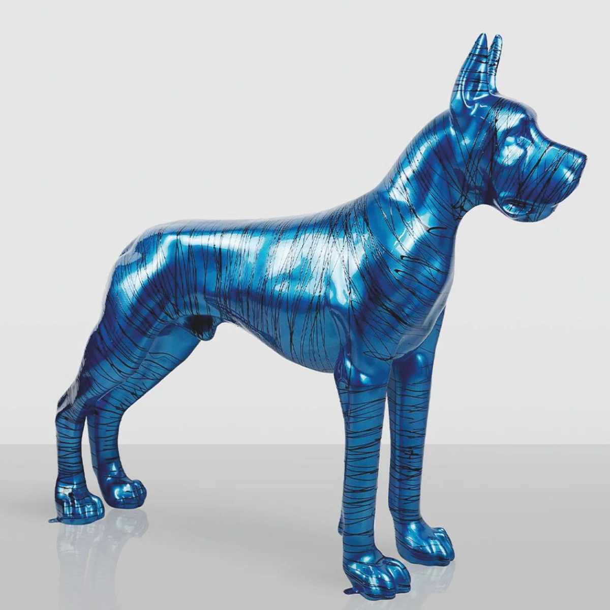 Casa Padrino escultura decorativa XXL gran dan¨¦s azul / negro 130 cm - Figura de jard¨ªn