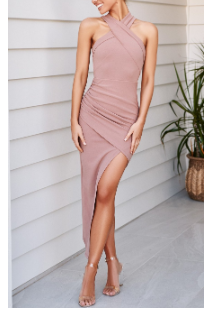 Halter-Style Sexy Shoulderless Slim Split Dress (Video)