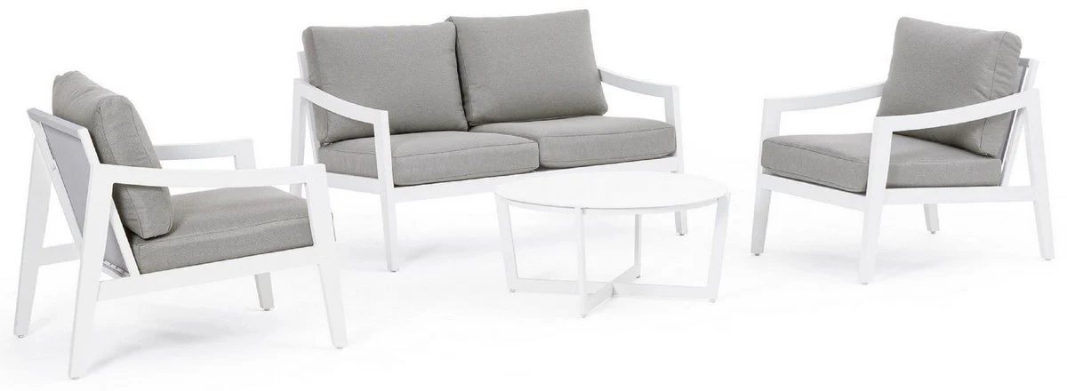 Casa Padrino conjunto de muebles de jard¨ªn de lujo gris / blanco - 1 Sof¨¢ de Jard¨ªn y 2 Sillones de Jard¨ªn y 1 Mesa de Jard¨ªn de Lujo - Muebles de jard¨ªn - Muebles de piscina - Muebles de lujo