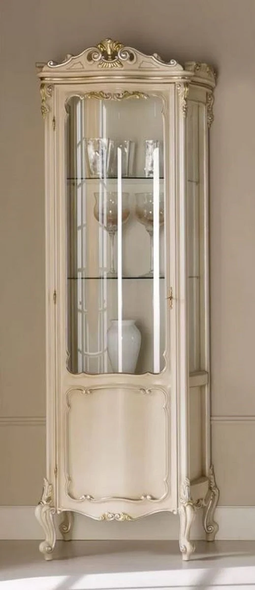 Casa Padrino vitrina barroco de lujo crema / plata / oro - Vitrina de madera maciza hecha a mano con puerta - Magn¨ªficos muebles barrocos - Calidad de Lujo - Hecho en Italia