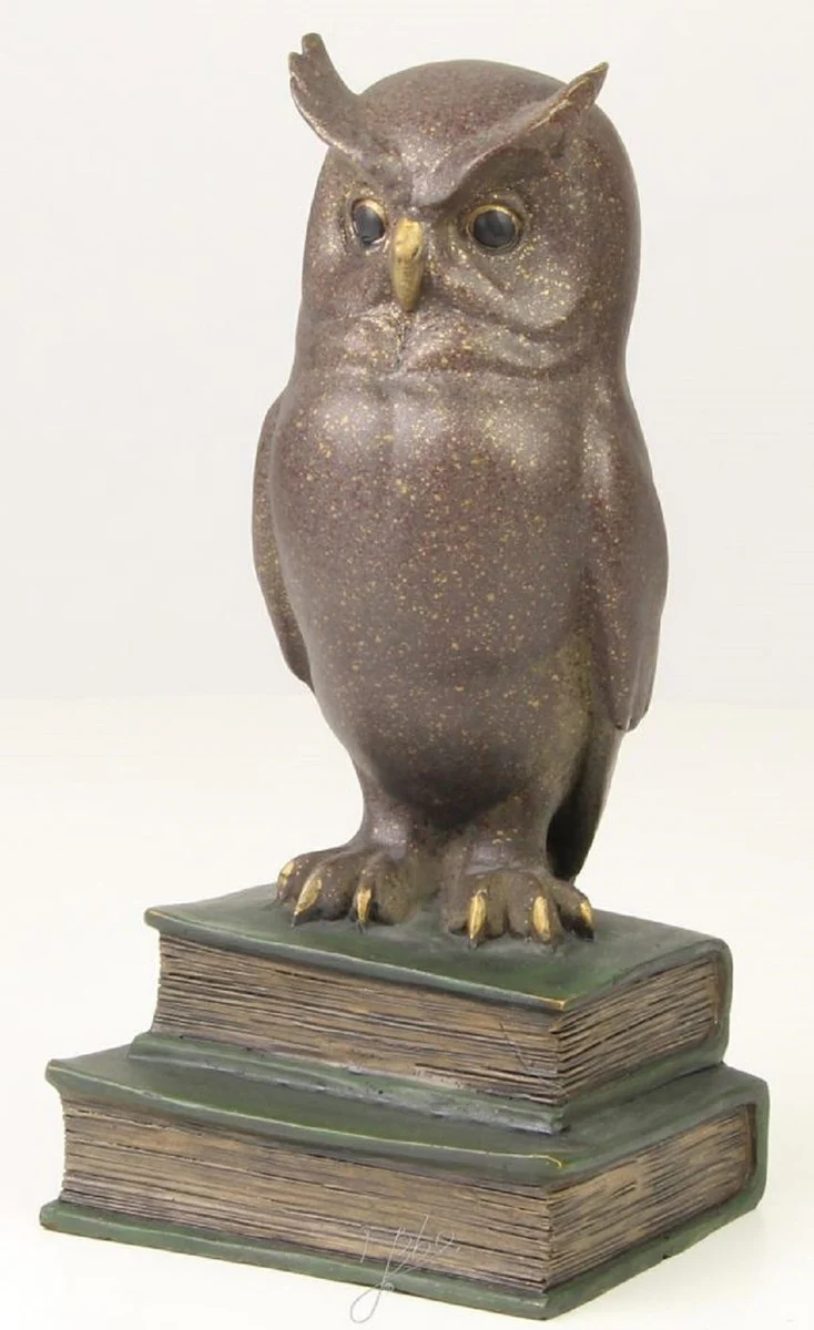 Casa Padrino figura de bronce de lujo de el búho sabio multicolor 11 x 9,5 x H. 22,5 cm - Figura de Decoración