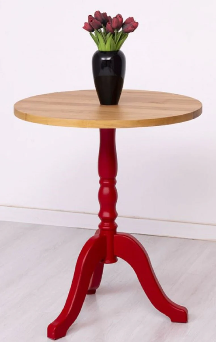 Casa Padrino mesa de comedor de estilo campestre natural / rojo ? 70 x A. 78 cm - Mesa de cocina redonda de madera maciza - Muebles de comedor de madera maciza de estilo campestre