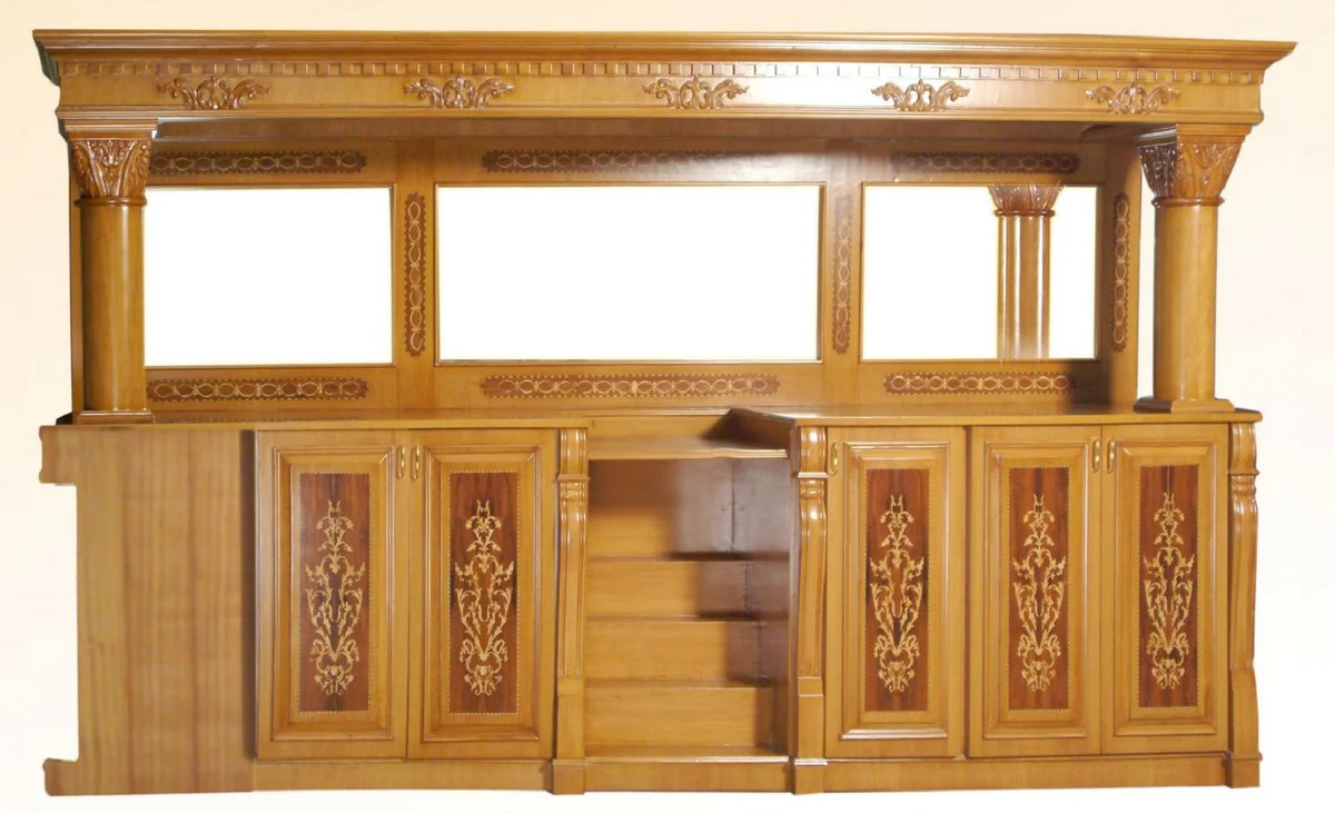 Casa Padrino barra de madera maciza de lujo con encimera de m¨¢rmol y lavabo doble marr¨®n claro / marr¨®n / verde 515,6 x A. 223,5 cm - Muebles de bar en estilo retro