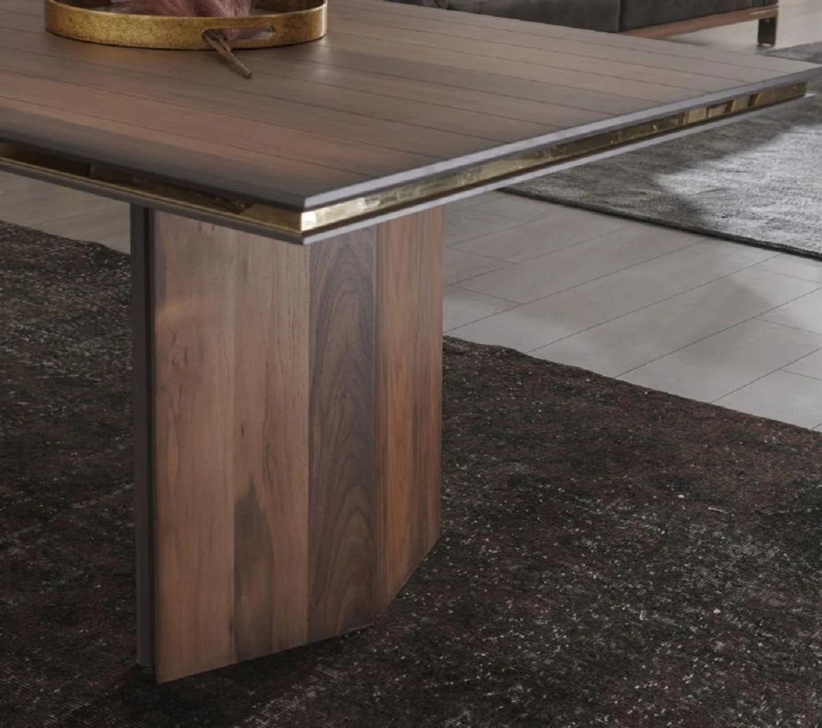 Casa Padrino mesa de comedor de lujo marr¨®n / gris / oro 220 x 105 x A. 75 cm - Mesa de cocina rectangular - Muebles de comedor - Muebles de lujo - Interiores de lujo