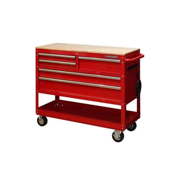 46 IN. W 5-DRAWER, DEEP TOOL CHEST UTILITY CART IN GLOSS RED