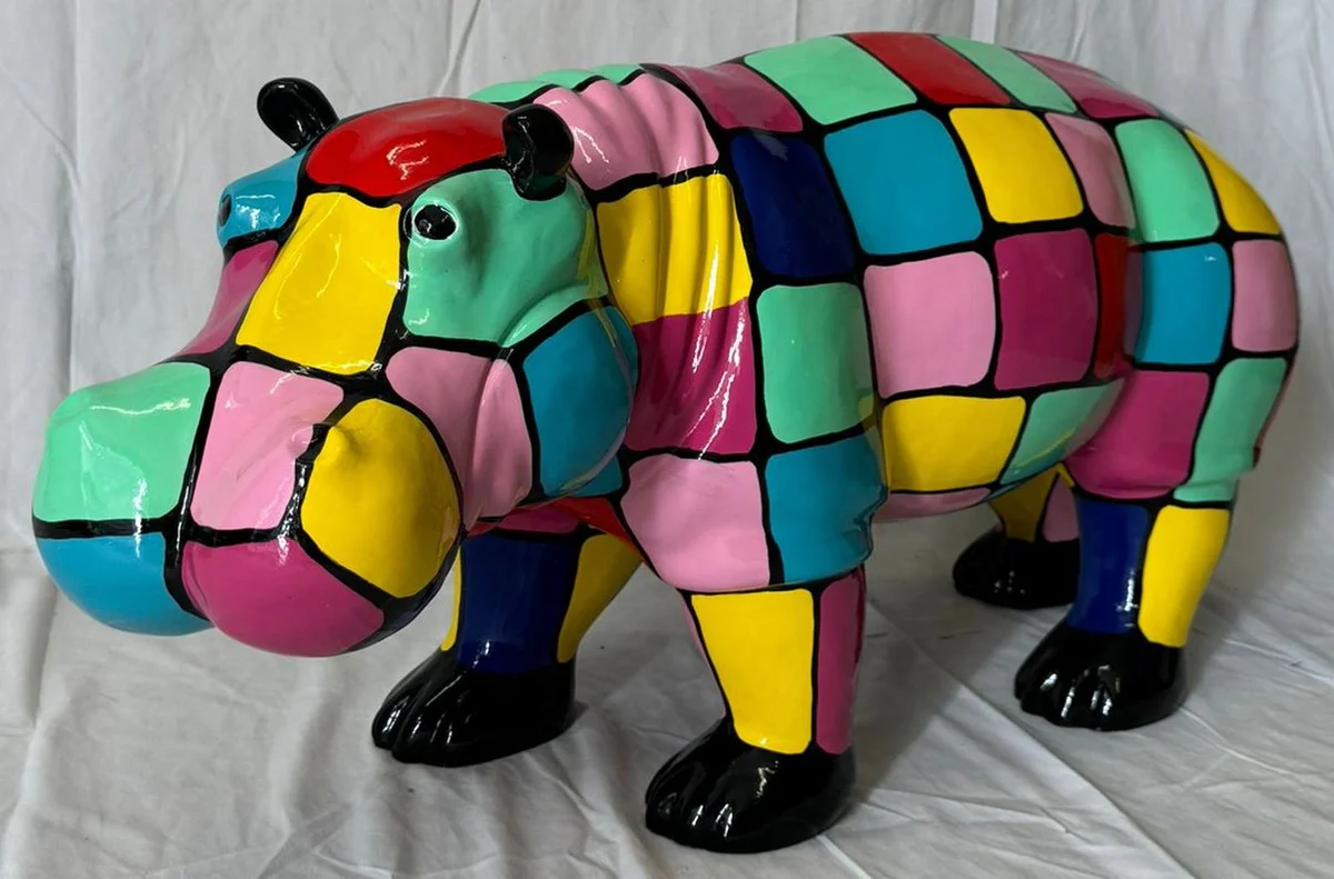 Casa Padrino escultura decorativa XXL hipop¨®tamo colorido 100 cm - Figura decorativa da jard¨ªn