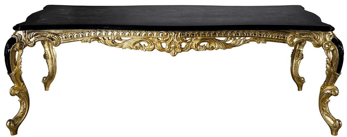 Casa Padrino mesa de comedor barroco de lujo negro / oro 230 x 114 x A. 80 cm - Mesa de comedor de madera maciza magn¨ªfica - Muebles de comedor de estilo barroco