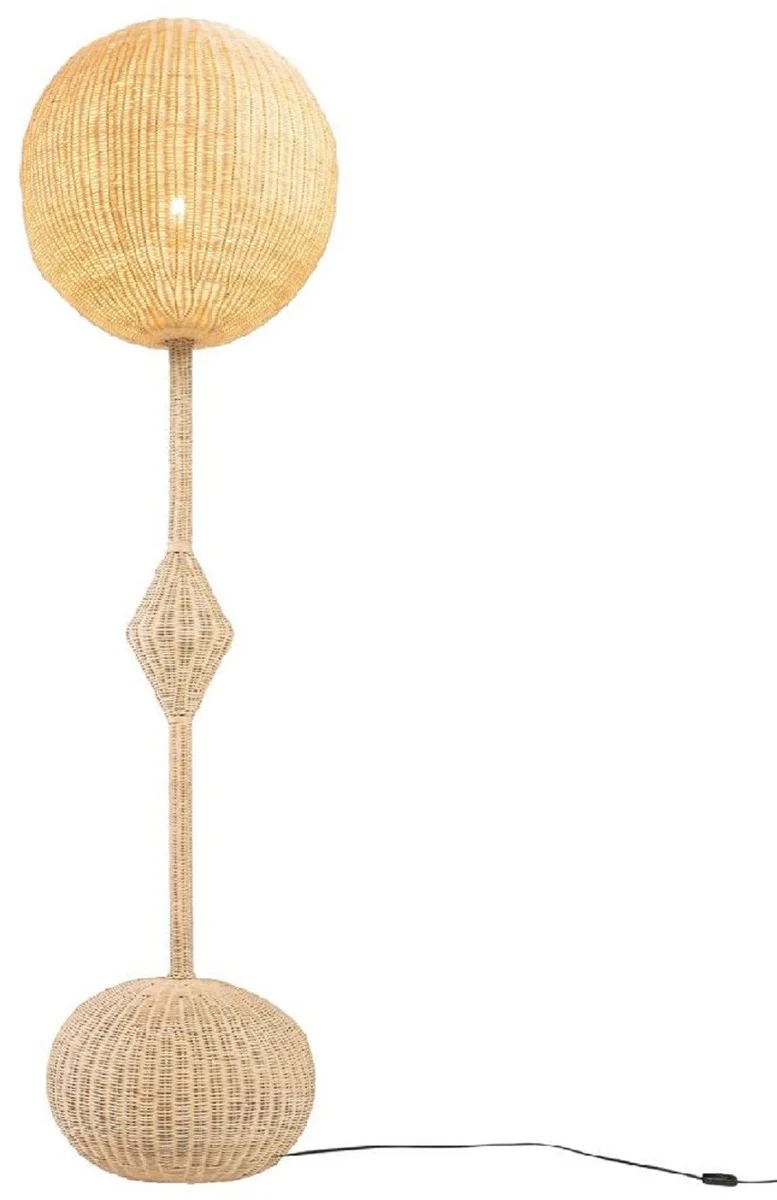 Casa Padrino lámpara de pie de diseño de lujo natural Ø 60 x A. 225 cm - Lámpara de pie redonda de ratán - Lámpara de pie de salón - Luces de lujo - Lámparas de pie de lujo