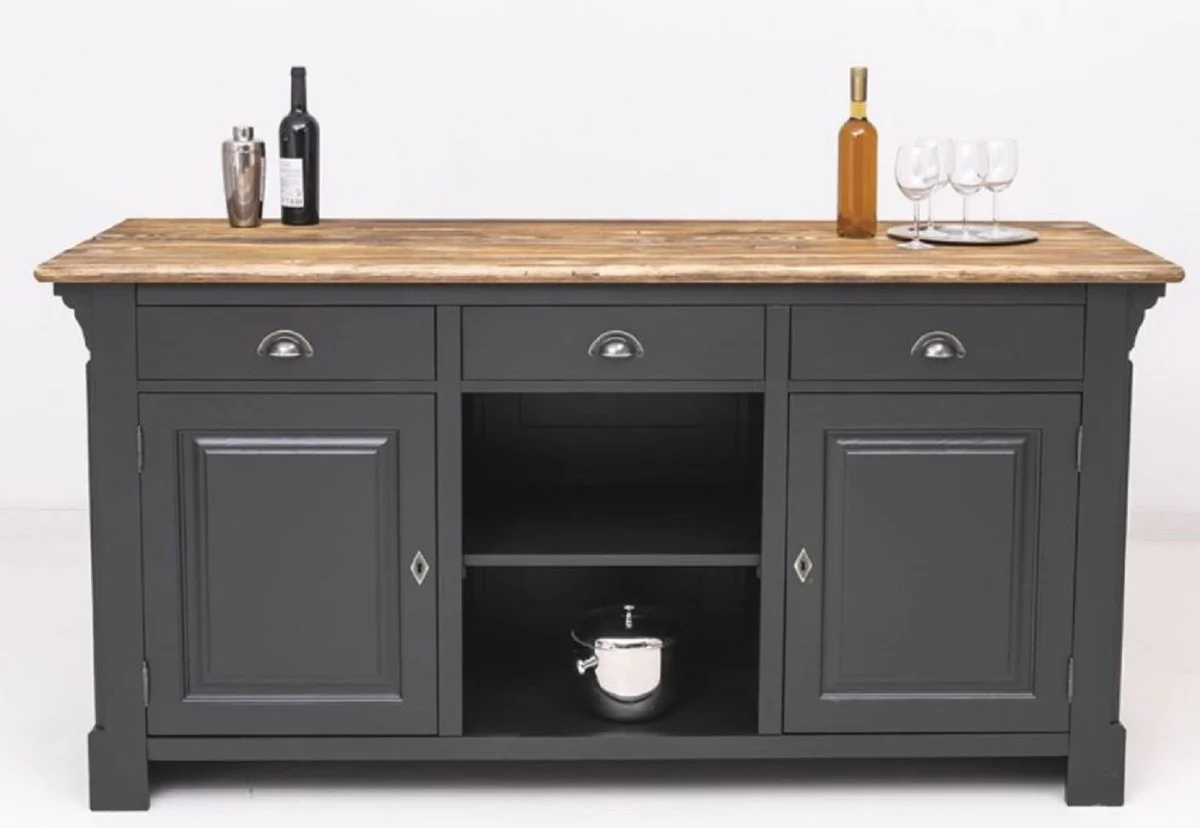 Casa Padrino barra de bar de estilo campestre negro / marr¨®n 191 x 68 x A. 95 cm - Mesa de bar de madera maciza - Muebles de bar de madera maciza en estilo campestre